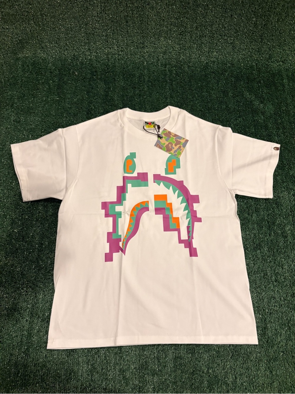 Bape White Tee with Purple, Orange, Green Graphic